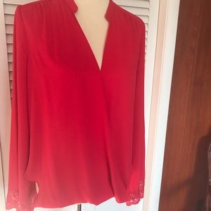 Jealous Tomato Vivid Red Crossover Blouse w/ Lace